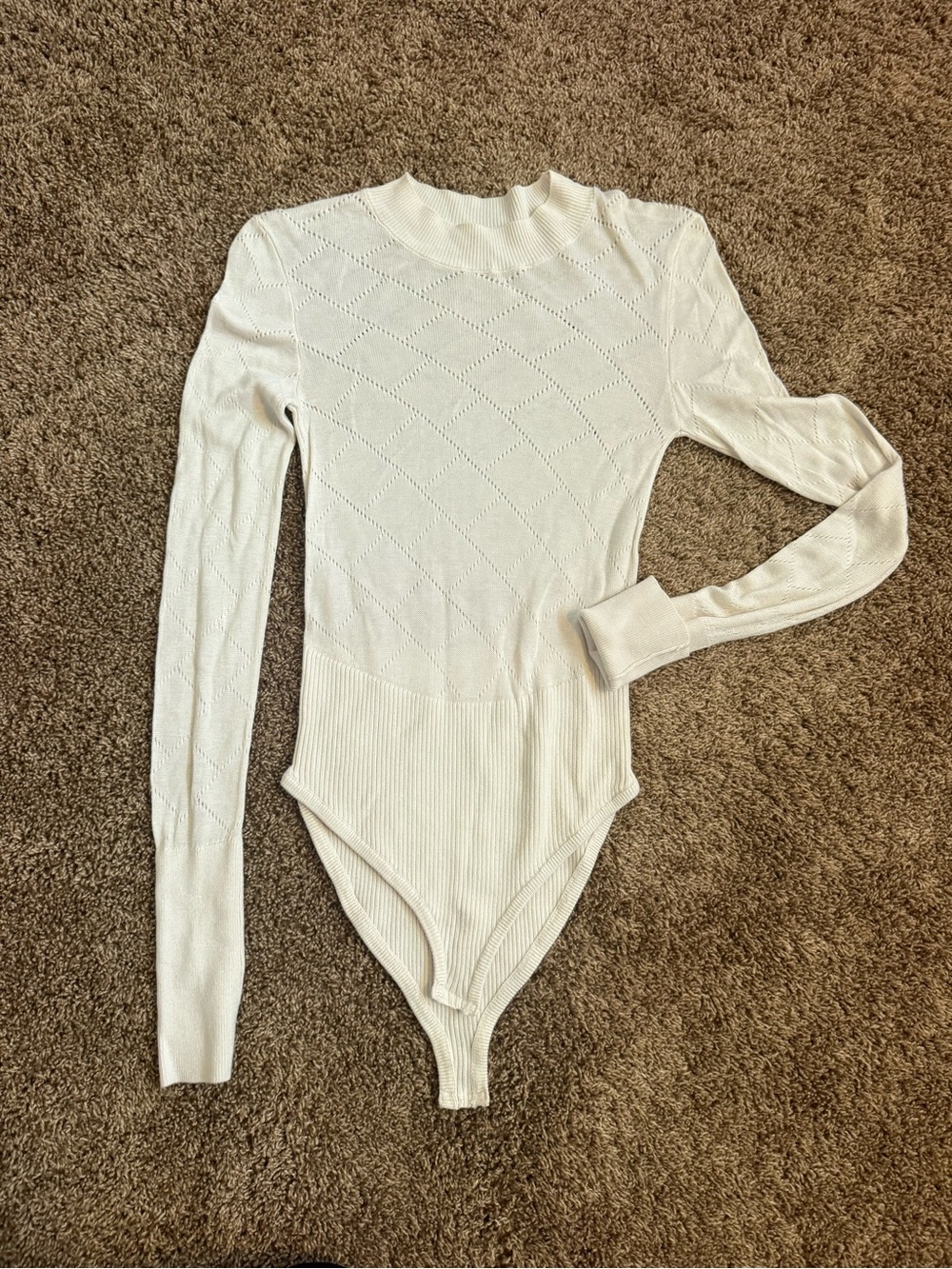 Free People Cream Textured Long-Sleeve Turtleneck Bodysuit